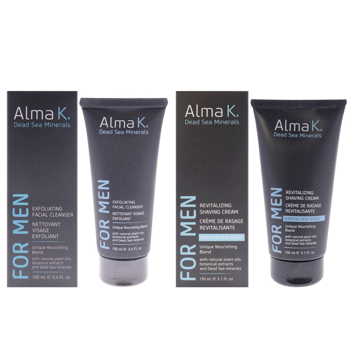 Alma K Exfoliating Facial Cleanser and Revitalizing Shaving Cream Kit by Alma K for Men - 2 Pc Kit 3.4oz Cleanser, 5.1 Shave Cream